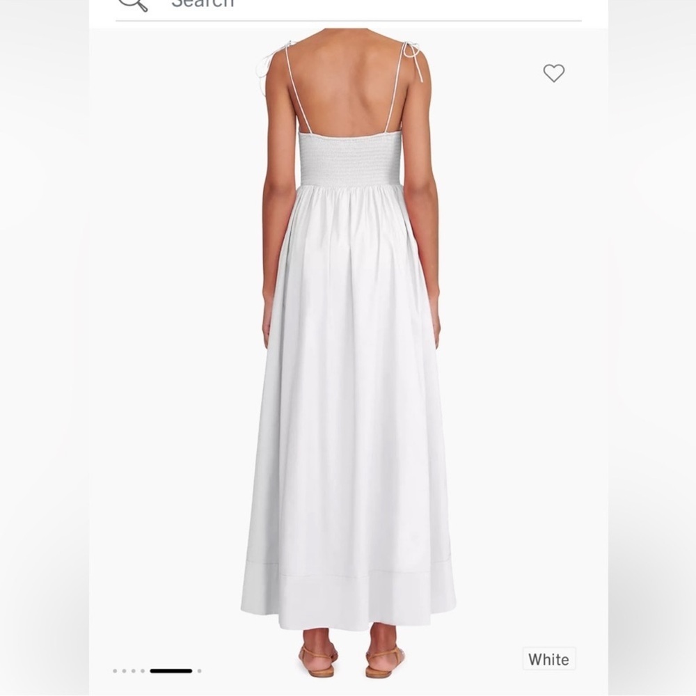NWOT STAUD Landry Shoulder-Tie Smocked Cotton Maxi White Dress sz M - Picture 4 of 12